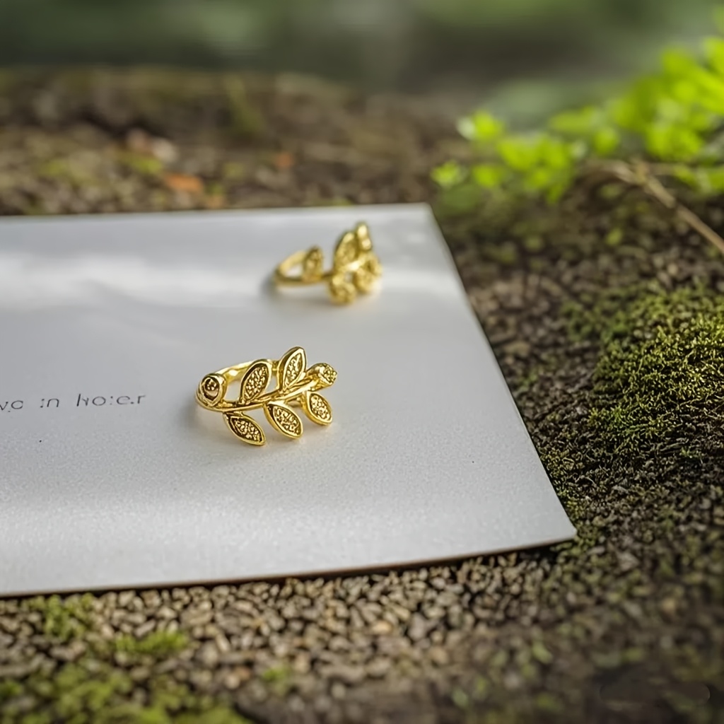 Women's No-Piercing Ear Clips - Adjustable non-piercing earring clips with Rhinestone-Like Leaf Design, KC Golden Plated Elegant Ear Jewelry for Everyday & Formal Events, Secure Clip-On Earrings for Non-Pierced Ears, Clip Earrings, Vacation Wear, Fairy Forest Style, Highend Finish, Fashion Accessories