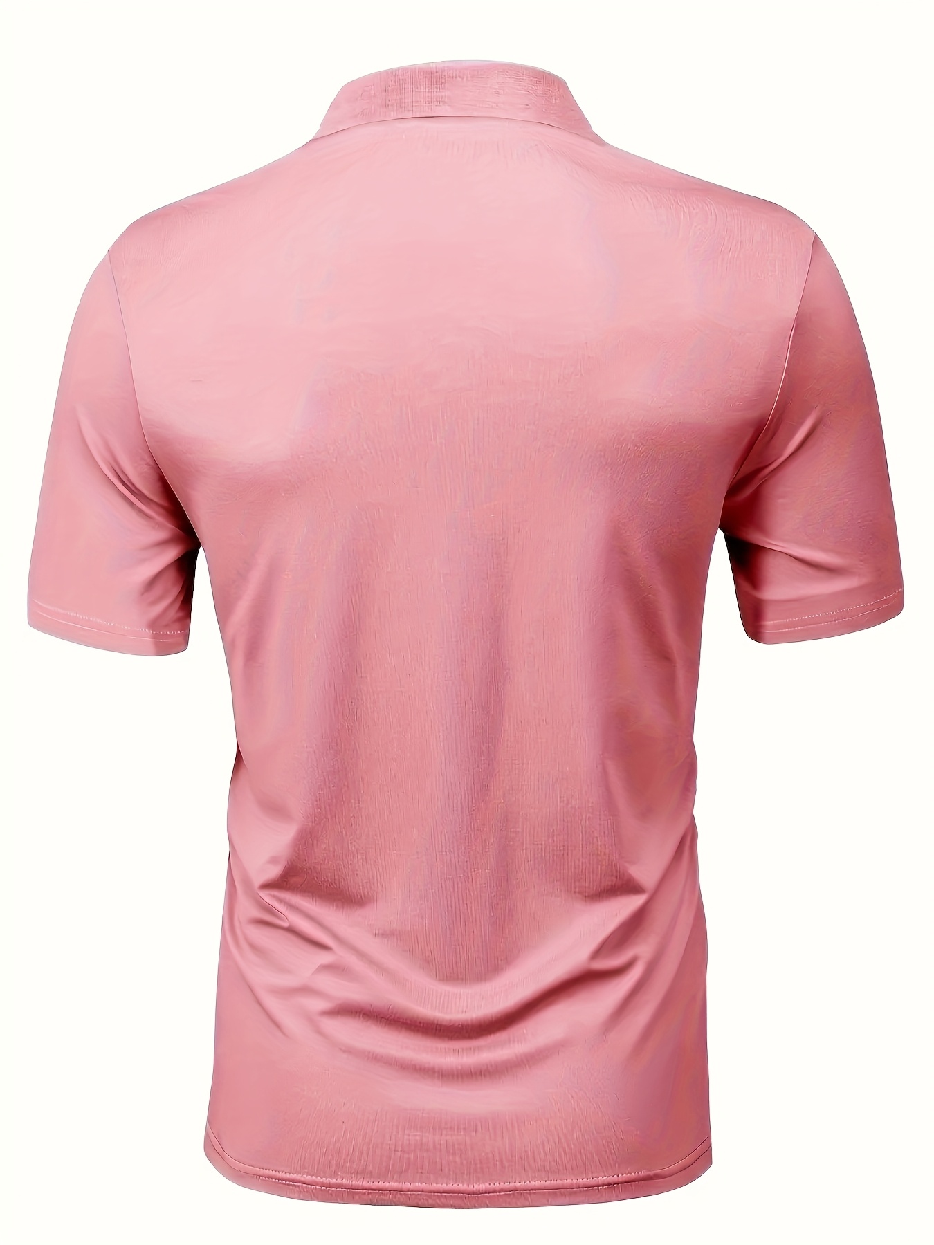 Men's Short Sleeve Shirt - White with Red Golf Print, Striped Collar & Cuffs, Breathable Summer Golf & Casual Wear, Machine Washable Regular Fit, Durable Fabric
