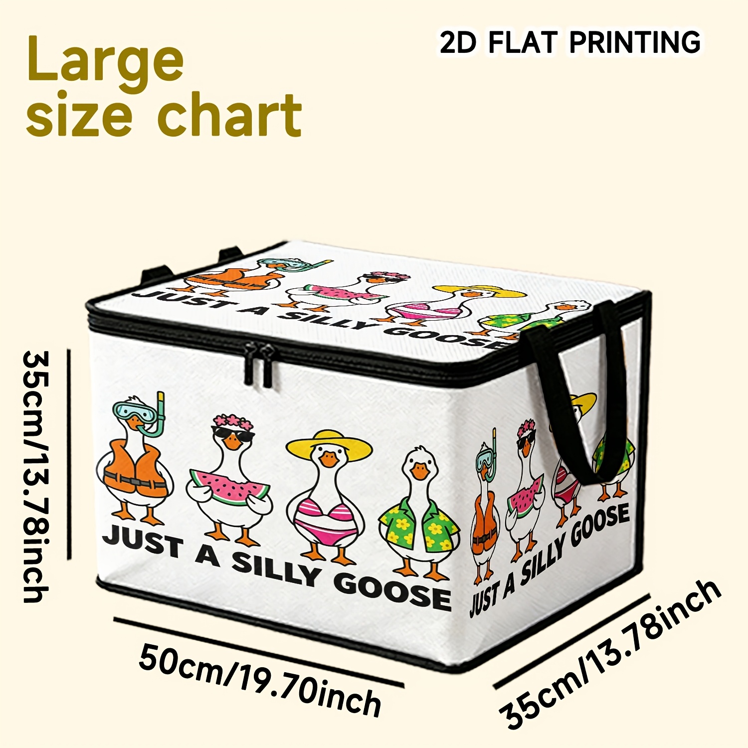 TEMU 1pc Fun Farm Goose Large Capacity Storage Box, Cartoon Foolish Goose Character Pattern Printed Storage Crate, Can Store Clothing, Bedding, Pet