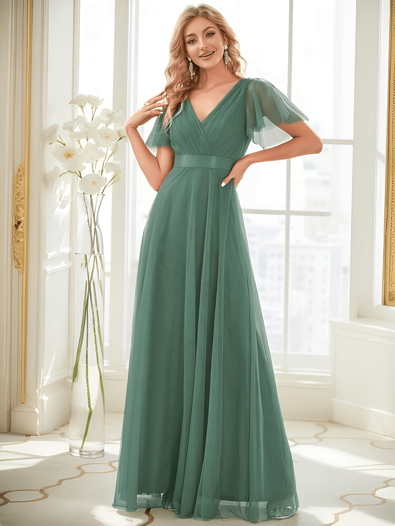 a line wedding dress crinoline Tina Holly TF002 Long Slit A Line Wedding Dress – The Dress Outlet main image 1