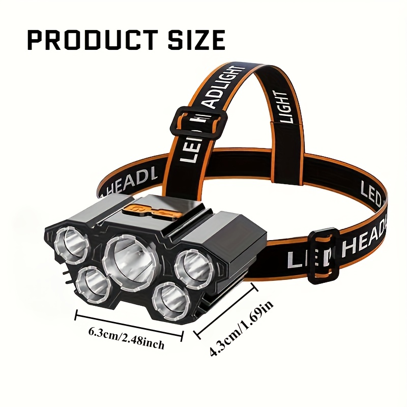 E-shop 5-LED-Ultra-Helle Notlicht mit USB-Ladefunktion, 14500-Batterie, Tragbare ABS-Stirnlampe geeignet für Camping, Wandern, Angeln, Reparaturen