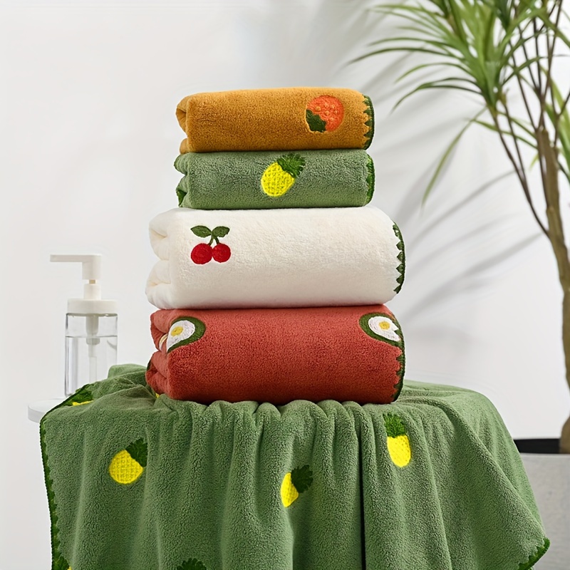 

4pcs Fruits Embroidered Towel, & -drying Towel, & - Bathing Towel, For Bathroom, Bathroom