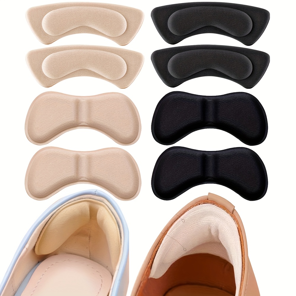 TEMU 8 Self-adhesive Heel Pads, Shoe Heel Inserts, Anti-blister Heel Protectors For Shoes That Are Too Big - Black And Beige, Unisex, Soft And