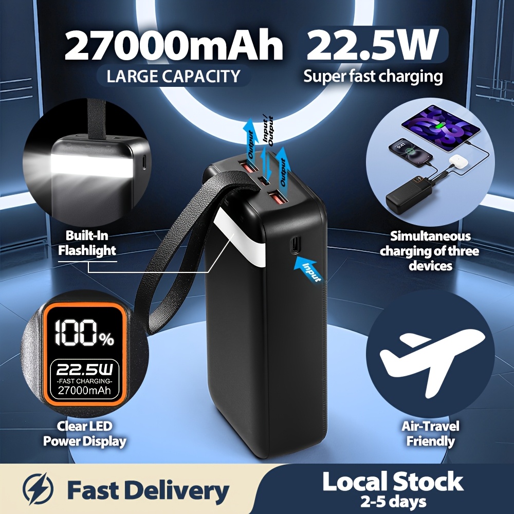 E-shop ENEGON 27000mAh Powerbank mit 22,5W PD-Schnellladung, 3-in-1-Eingängen, LED-Display – Ideal für iPhone, & Tablets, Reisefähiges Notfall-Backup