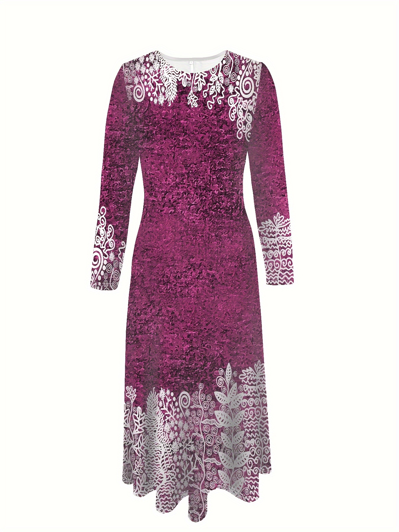 plus size floral print long sleeve dress elegant round neck - Temu Mauritius