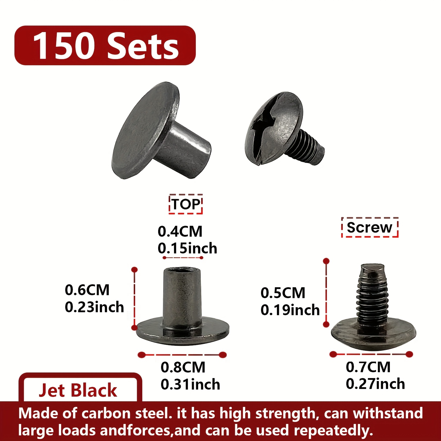 150 Sets De Rivets En Métal Pour Cuir - Vis Chicago 8mm, Finition Argent/zinc