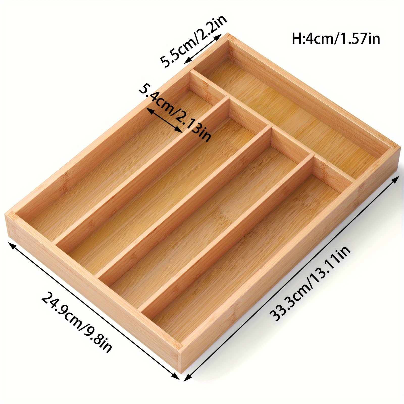 1pc Bamboo Kitchen Flatware Silverware Drawer Organizer With 5 Compartments, Suitable For Kitchens, Bedrooms, Etc, Storage Bins For Home Organization