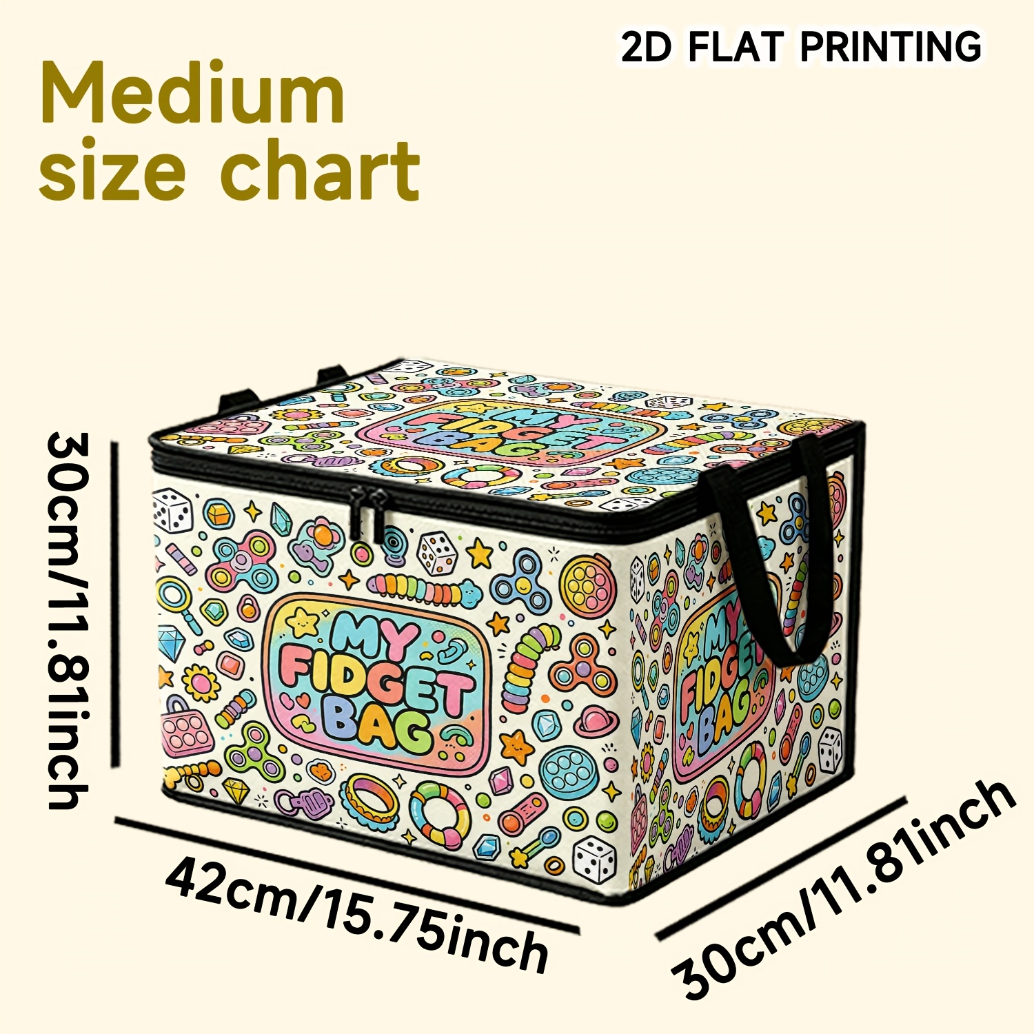 TEMU 1pc Full Print Fidget Spinner, Pop-up Press Plate, Dice, Heart-shaped Colorful Graffiti Stress Relief Element Fabric Storage Box, Can Store Home