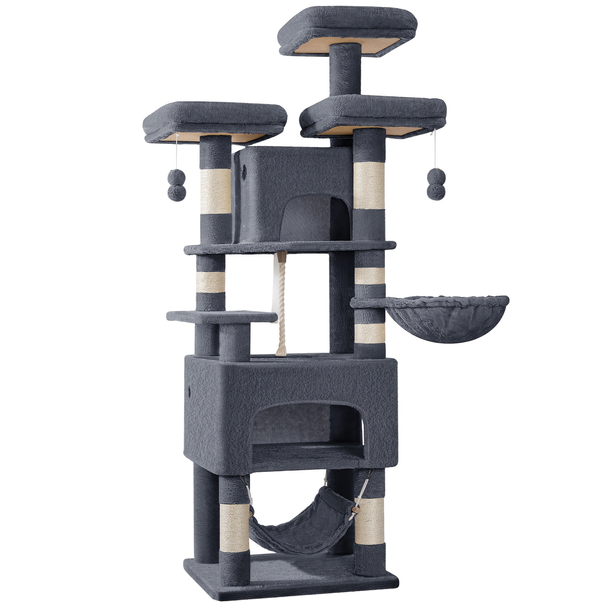 TEMU Árbol para Gatos, 176cm, Tamaño XL Plataformas, 2 , Rascadores, Hamaca y Pelota de Felpa – Ideal para Familias de Gatos en / Beige, de Escalada