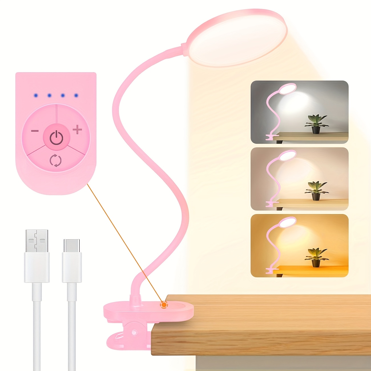 TEMU Desk Lamp - 3 Adjustable Color Temperatures, 10 Brightness Levels, 360° Gooseneck, And A Stable Clip Base. Ideal For Office, Bedroom, Living