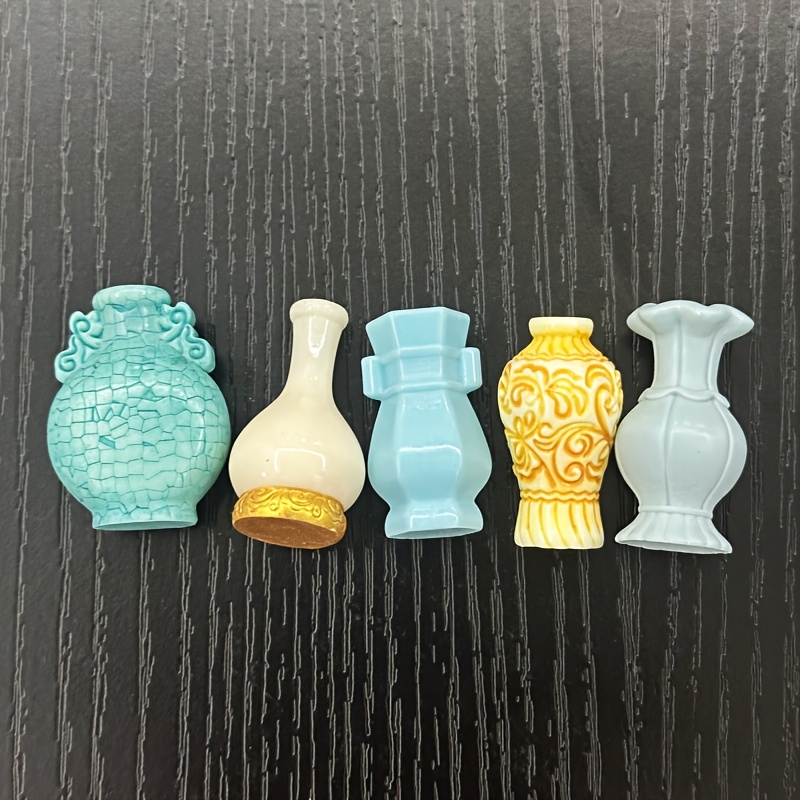 TEMU 5pcs Miniature Mini Ancient Style Decorative Vases, Dollhouse Decoration Ornaments, Miniature Exquisite Resin Vase Additions, Dollhouse, Desktop