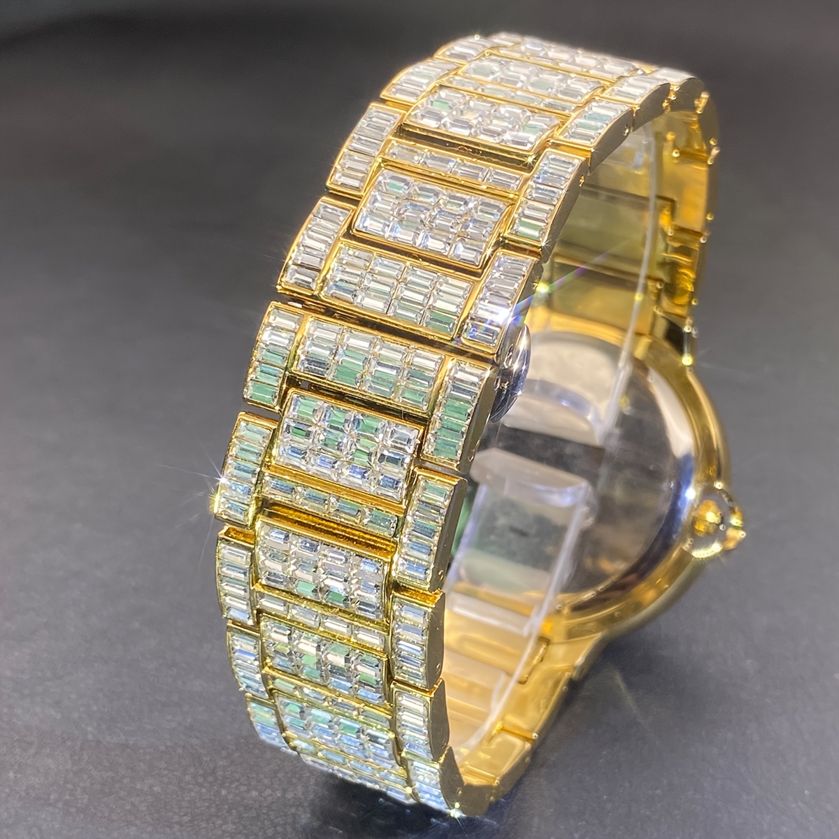 Luxury Men's Square Ice Watch with Rhinestones