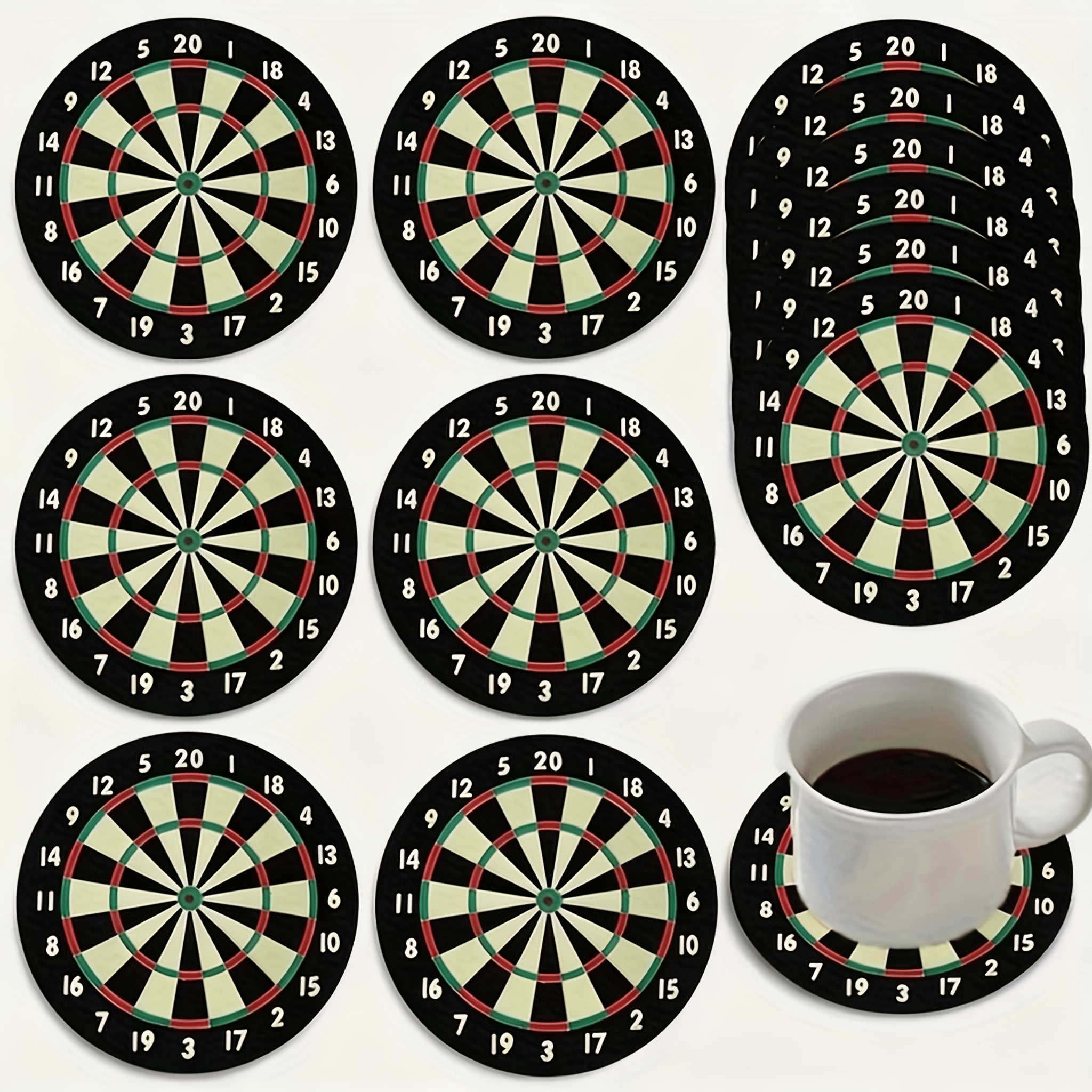 TEMU 6pcs Wooden Heat-resistant Non-slip 2d Dart-themed Coasters - Round Drink Mats, Home Decor And , Perfect Gift For Housewarming Or Party