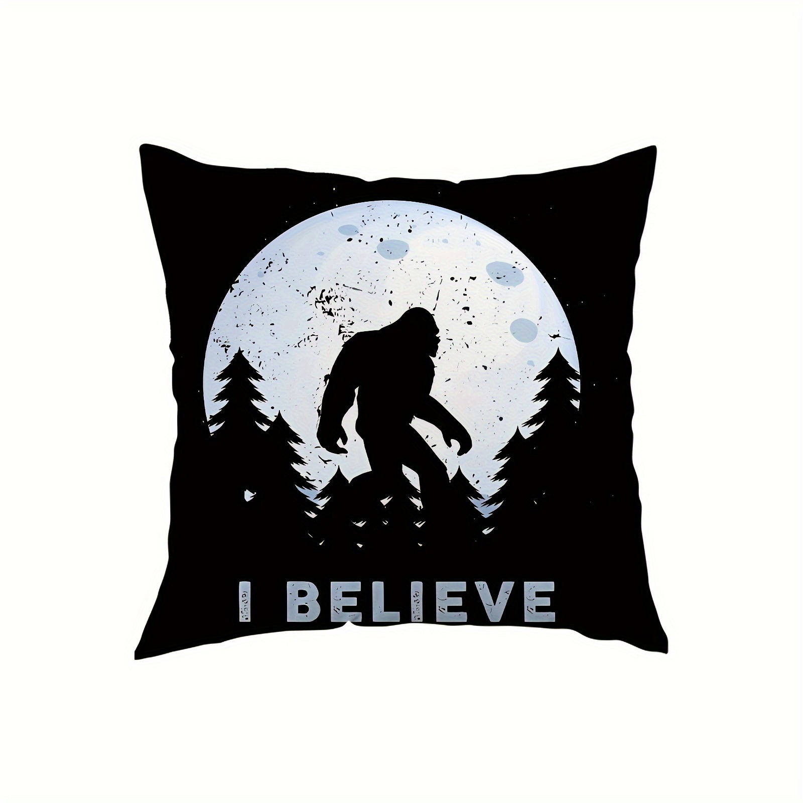 

1pc Bigfoot Sasquatch In Forest Moon Graphic Throw Pillow Cover, Contemporary Style, 18x18 Inches, Short Plush, Zippered Single-sided Print, Sofa Bedroom Home Decor, Cushion Not Included