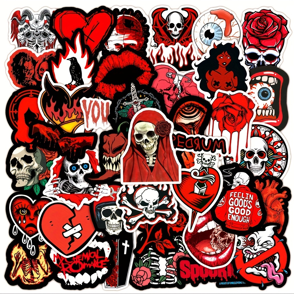 Sticker - Red and Black Gothic Halloween Skull Sticker