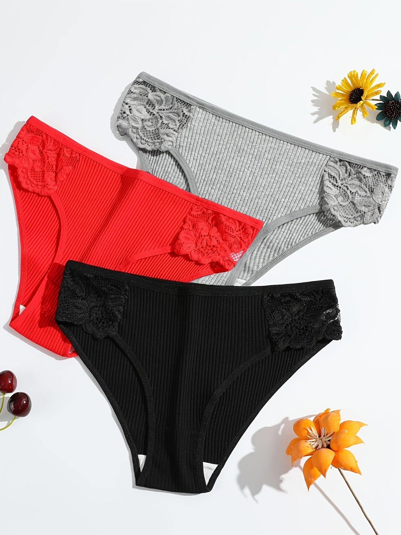 5pcs ARTDAREN Lace Contrast Side Waist Women'S Briefs | Comfortable and Breathable, Random Color Mix