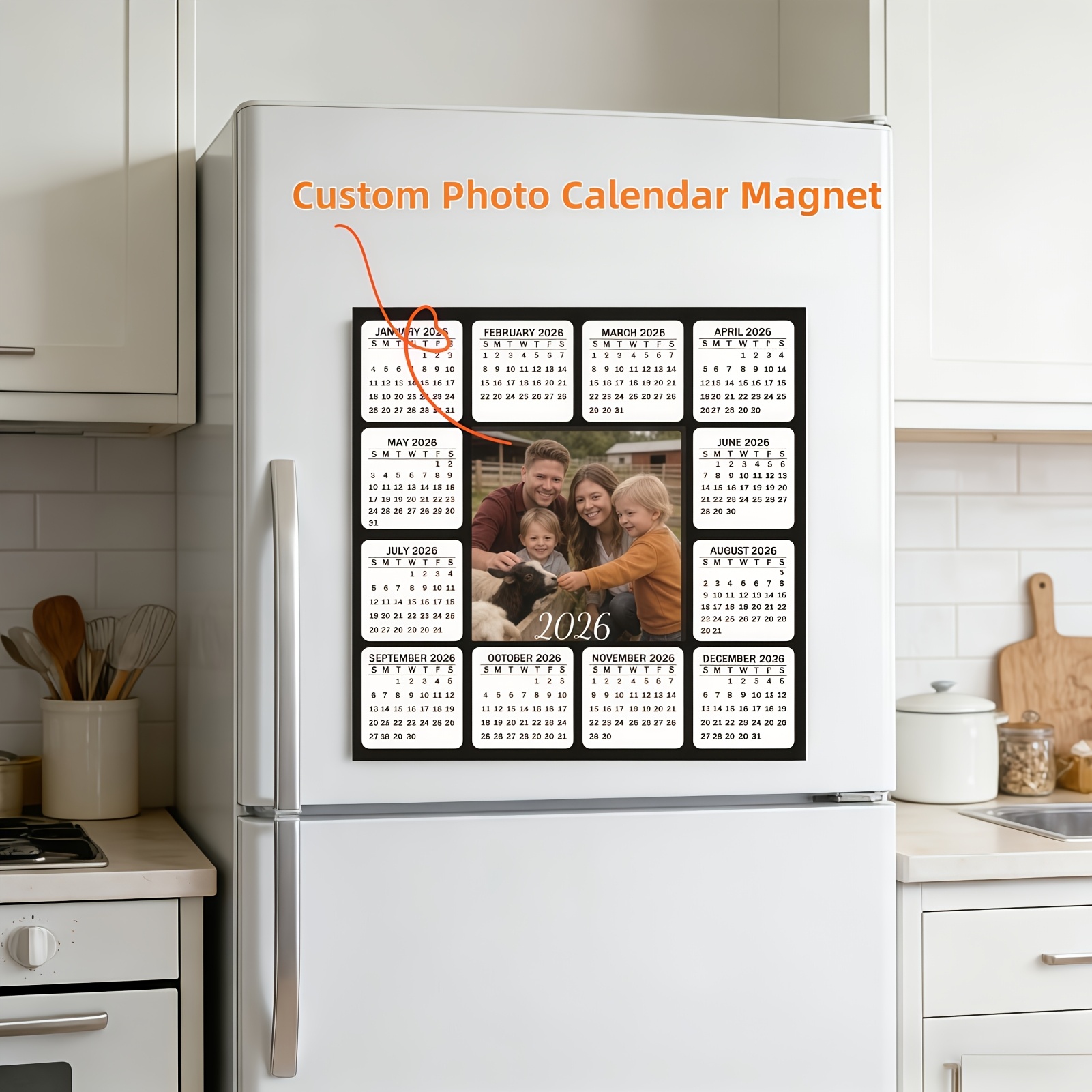 TEMU Personalized Photo Calendar Magnet - Custom Picture Fridge App With Base Suitable For Home,, Office - Your Photos, Monthly Planner Gift For