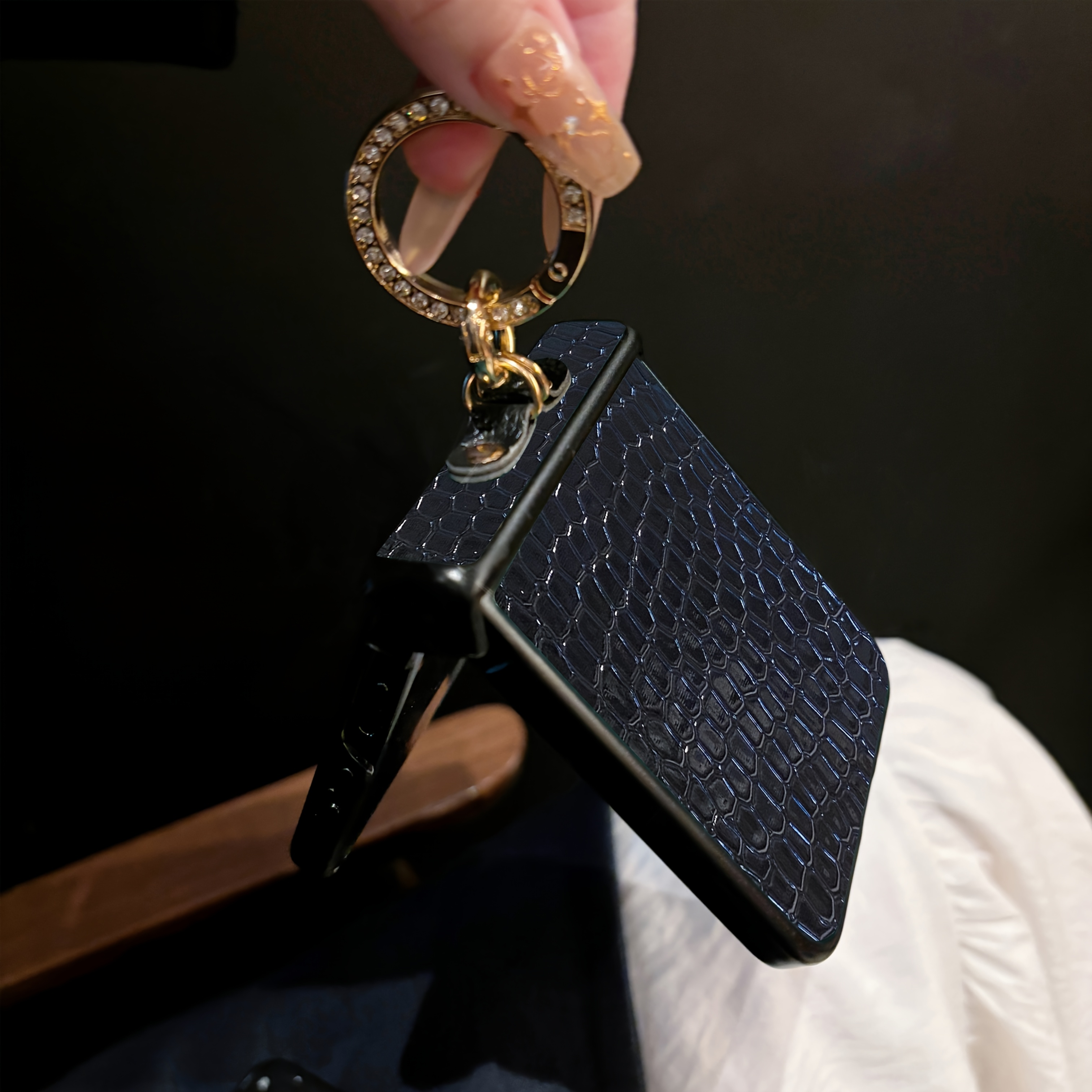 TEMU Phone Case: Luxury Hinge Cover Crocodile Texture Hard Phone Case For Galaxy Z Flip 8 7 6 5 4 3 Fe, Featuring An Shiny Ring