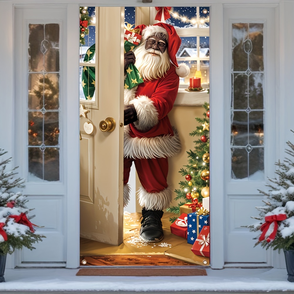 

Festive Santa Claus Door Cover Decoration - 35.4x70.8 Inches, Indoor/outdoor Christmas Party Banner, 1pc, Polyester Material