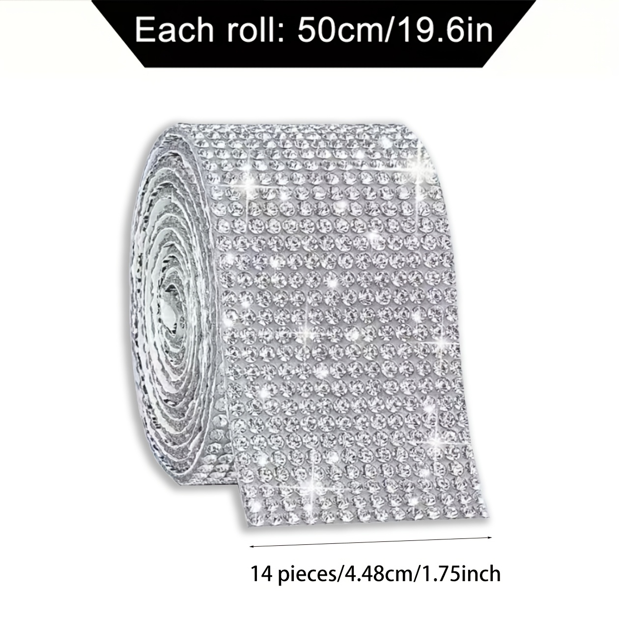 TEMU 1 Roll Of High-density Self-adhesive Diamond Ribbon, Approximately 50cm Long, In 4/6/8/10/12/14/16 Diamond . Diy Craft Jewelry Tape - Suitable