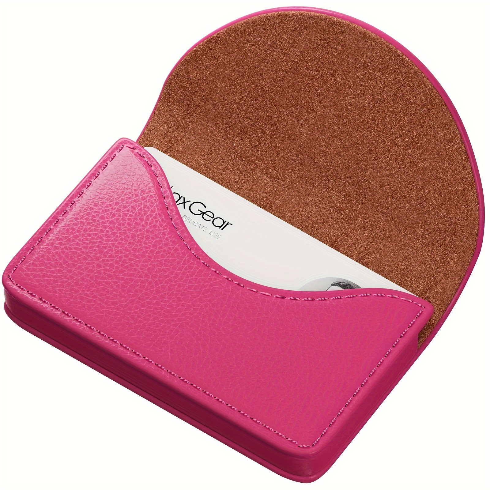 Image of 1pc Pu Leather Large Capacity Magnetic Business Card Holder Wallet - Slim Professional Card Case With Faux Magnetic Closure, Rose Red For , Holds Multiple Cards (credit/id/bank Cards)