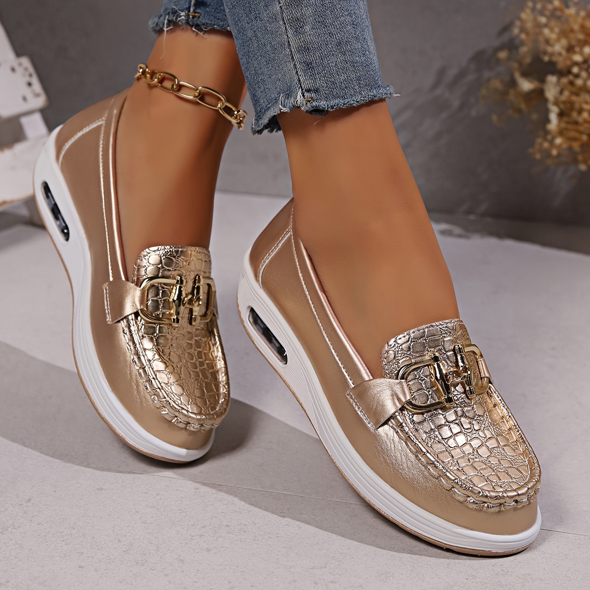 womens fashion walking shoes lightweight slip on sneakers with support faux leather upper details 0