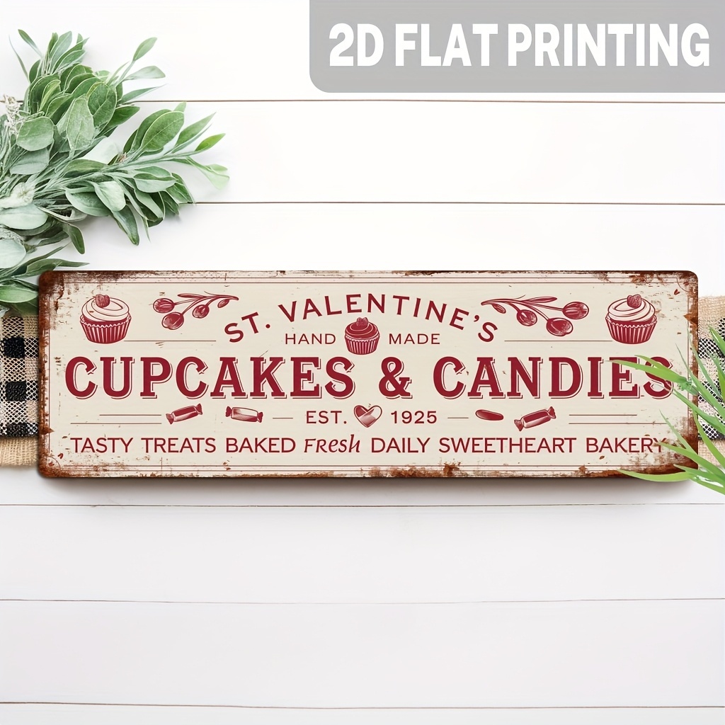TEMU 2d Flat, 1pc Rustic Valentine's Cupcakes Candies Wooden Wall Sign - Art, Large 16 X 4in Cupcake Board For Wedding, Anniversary, Kitchen, Cafe Decor - Romantic 2d Flat Hanging Decoration