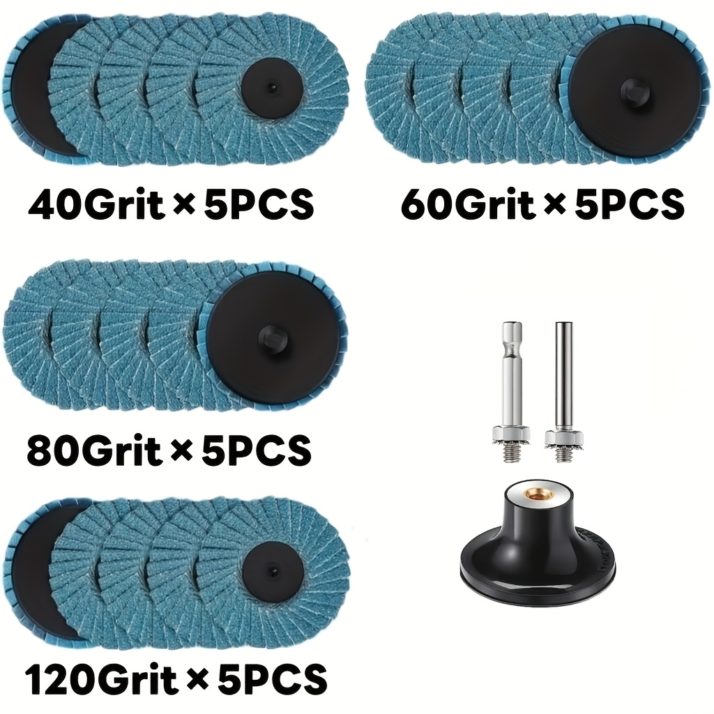 Image of 23pcs 2-inch Blade Grinding Wheel Set -40/60/80/120 Grit, With Screw Adapter, Suitable For Electric Rotating Tools, Used For Metal Rust Removal, Removal Of Oxide Layer, Paint Surface, Coating