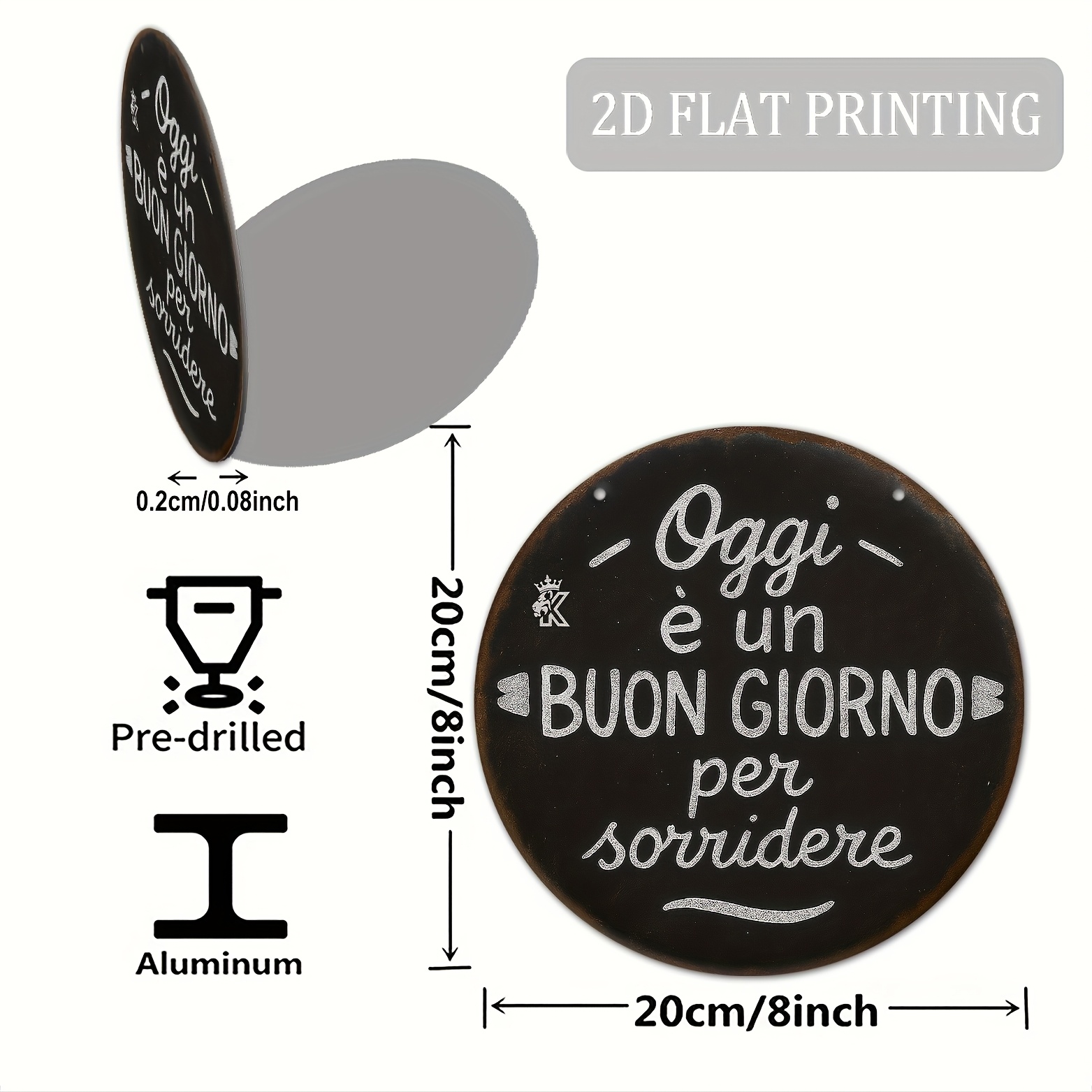 TEMU 2d Flat, 1pc Italian Sign - "oggi E Un Per " - Rustic Farmhouse Decor - Black Background - Durable Aluminum Metal Plaque - Indoor/outdoor Wall