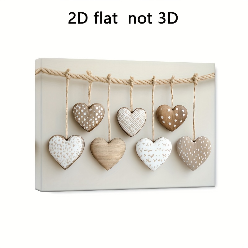 TEMU 2d Flat, 1pc Rustic Wooden Heart Wall Art - 12x16 Inch Framed Canvas With 6 Handcrafted Hearts, Unique Textures & Patterns, European Artisanal