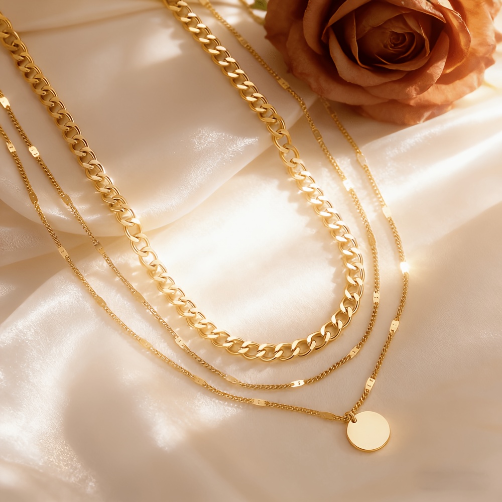 Multi-Layer Geometric Pendant Stacked Necklace, Daily Wear