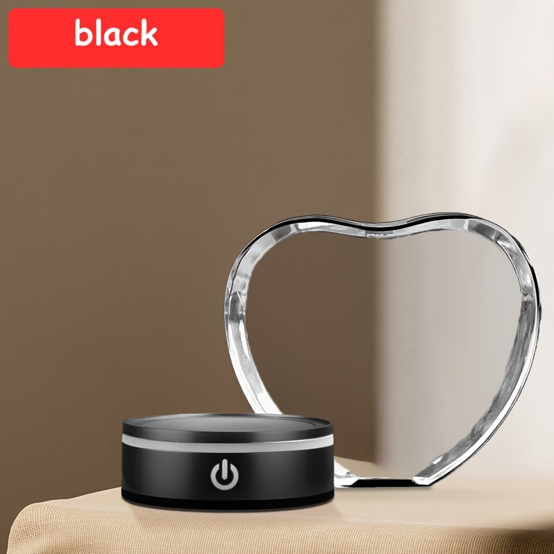 TEMU Customizable Text And Image Heart-shaped Crystals With Color-changing Led Base | Includes Data Cable, Ideal For Desktop Decoration And Gifts For