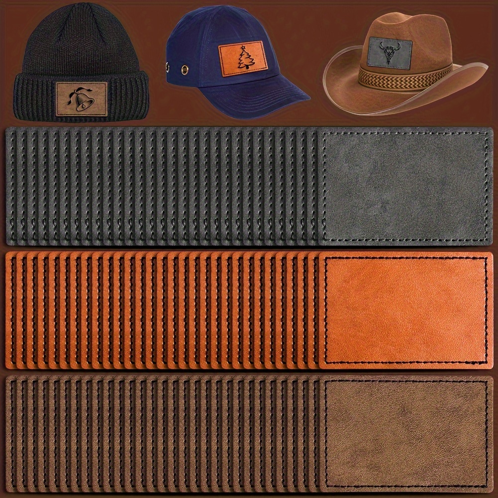 Image of 90/60pcs Rectangle Blank Leatherette Patches For Laser Engraving Hats Leather Sheets Heat Press Iron-on With Adhesive Faux Leather Patches For Hats Clothes Repair Patches