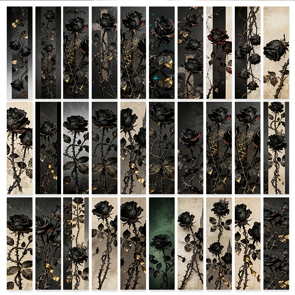 TEMU 30 Stück Geschenk zum Muttertag Schulanfang, dunkelrosa Lesezeichen, mit Schwarz Grün als Hauptfarben, mit Umriss von Vintage-Rosen- Ranken- im