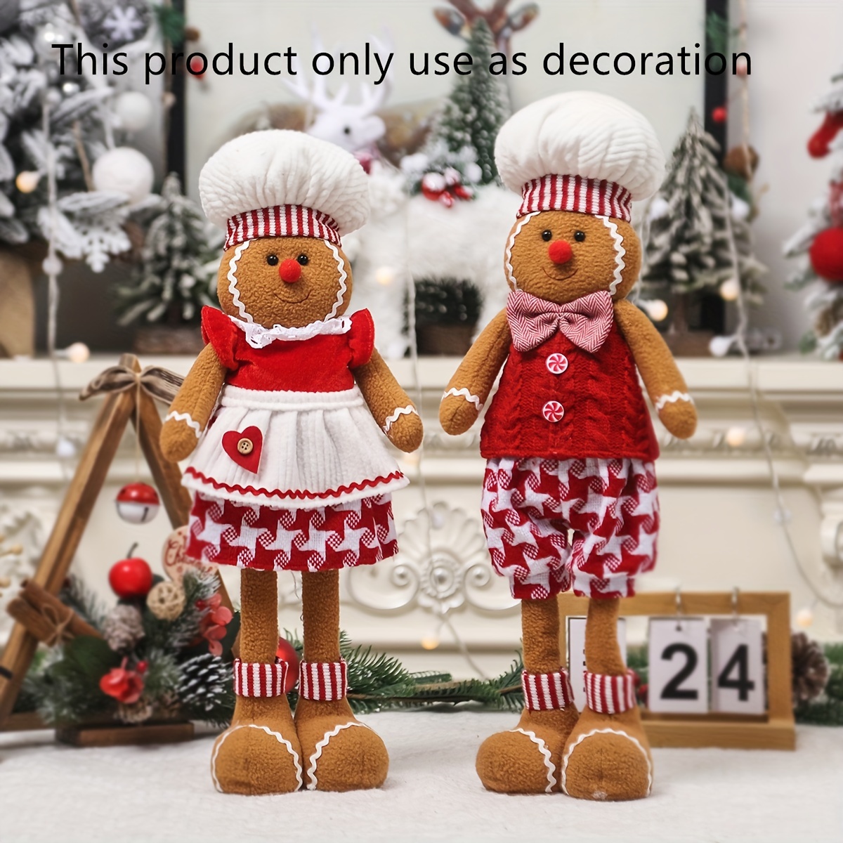 

1pc Christmas Gingerbread Man Doll Decoration - Cute Extendable Figure, Plush Cartoon Cookie Ornament For Home, Room, Hotel, Kitchen Holiday Decor, Polyester Fiber Party Supplies For 14+