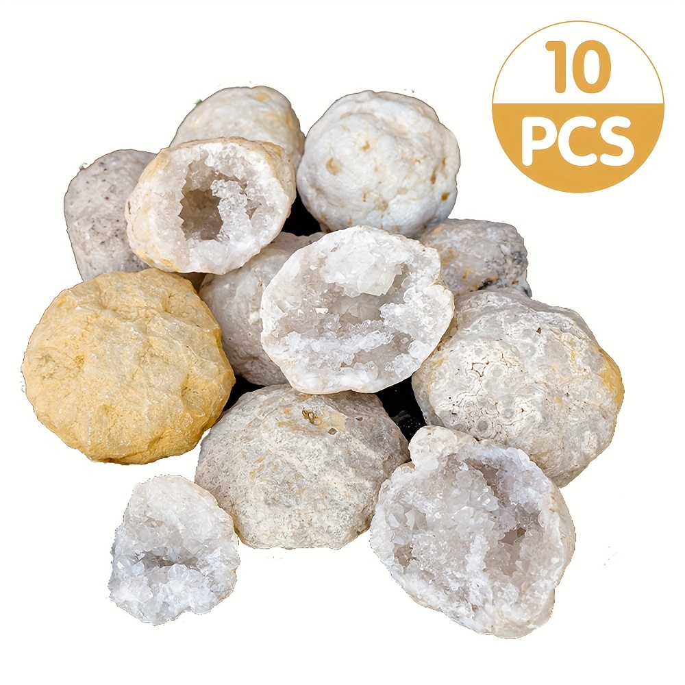 TEMU 10pcs Set Of Natural Agate With Quartz Crystal Clusters, Mineral Specimens | For Polishing | Showcases | Authentic Textures | Ideal For Home