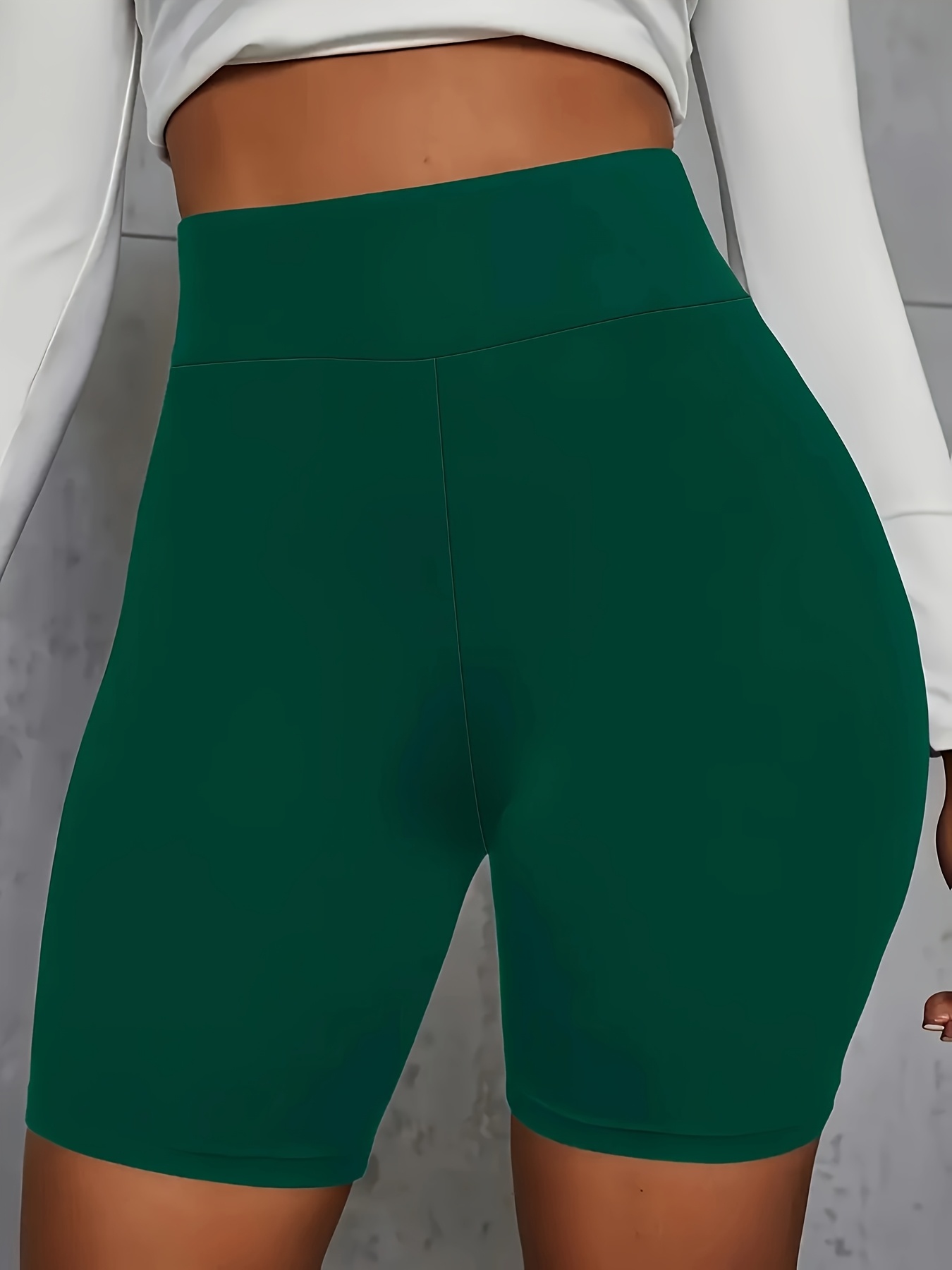 Women's High-Waist Stretchy Shorts - Soft, Casual Solid Color Leggings for Spring & Summer, Machine Washable, Polyester/Spandex Blend, Smooth Fabric, Mid-Thigh Length