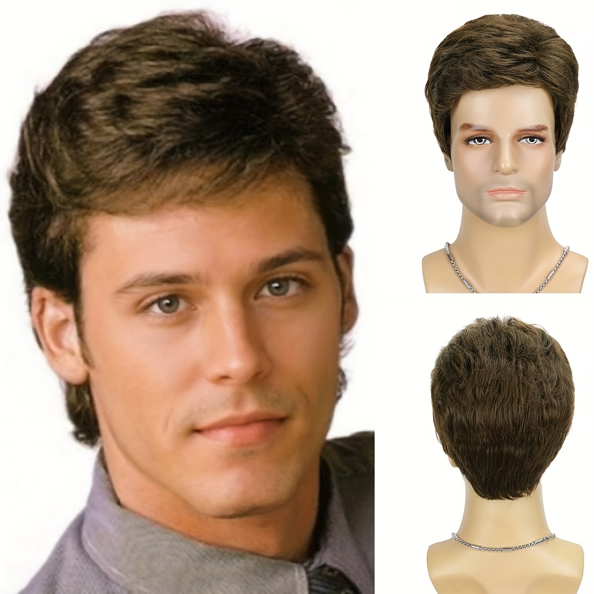 

Men's Short Brown Wig - Natural Fluffy Synthetic Hair, For Halloween Costume & Cosplay