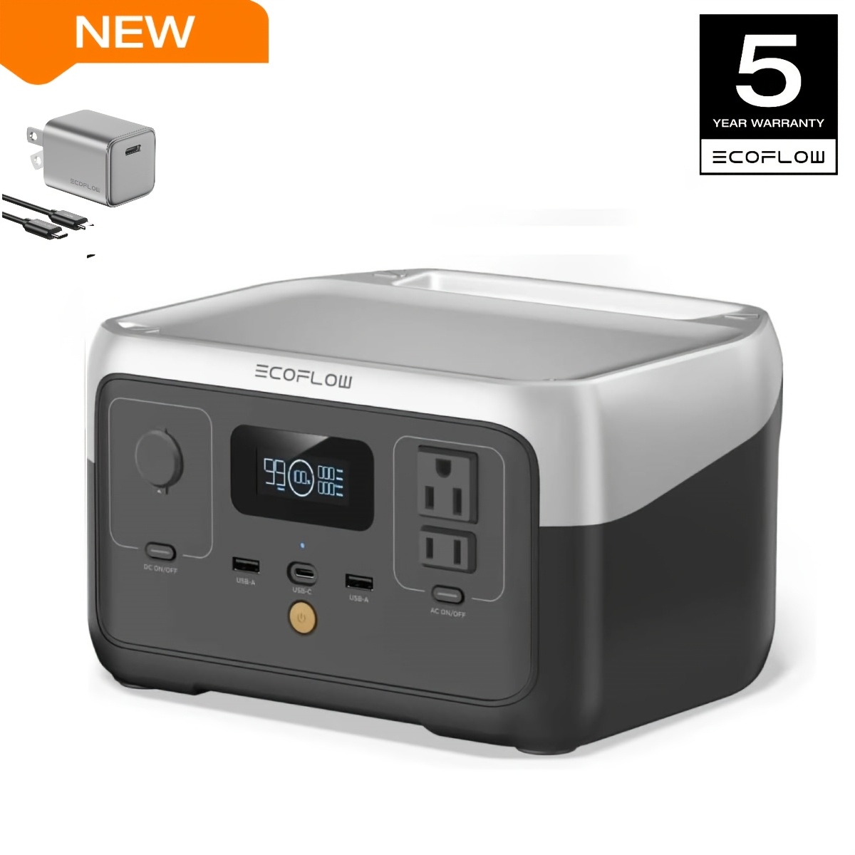 TEMU Ef Ecoflow 243wh Lifepo4 Battery Portable Power Station, River 2 Lite, 1-hour Fast Charge, Up To 600w Ac Outlets, Solar Generator For