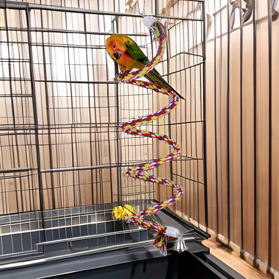 1pc Bird Spiral Rope Habitat, Parrot Rope Spiral Ladder, Colored Rope, Bird  Climbing Bars, Cage Accessories, Parrot Swing Toys With Bells (bell Color