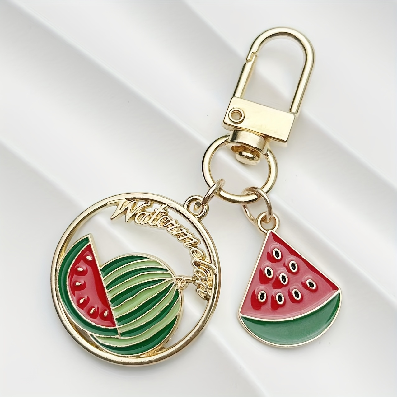 TEMU Fruit Keychain With Cherries, Watermelon, Avocado, And Orange - Alloy, - Music Bag Charm
