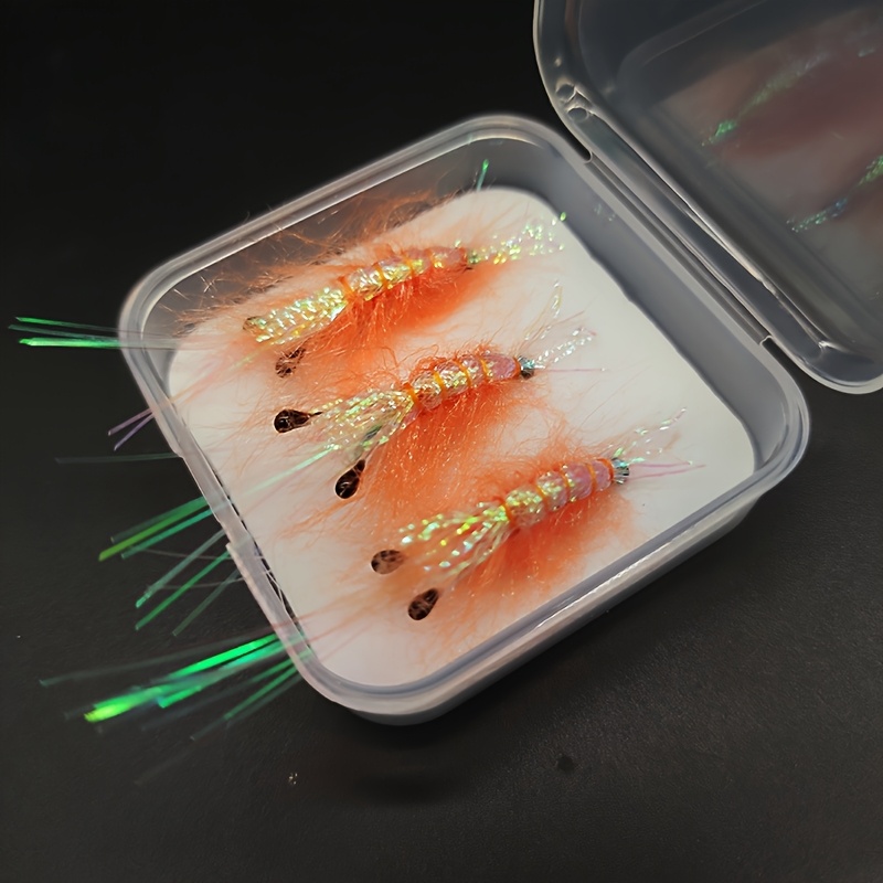 E-shop 3 Stück pro Packung Fliegen, Fliegenköder und Garnelenköder. Rote, flauschige Garnelenköder zum Fliegenfischen. Erhältlich in vier Hakensätzen: