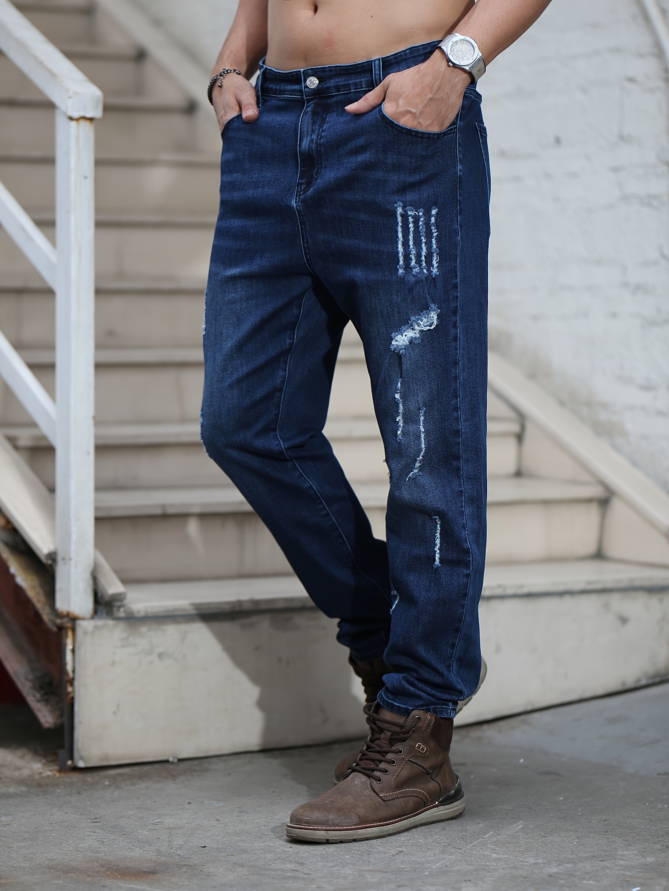 New Autumn Collection for Plus-Size Men, Stretchy And Slim-Fit, Washed Style #D7605, Plus Size