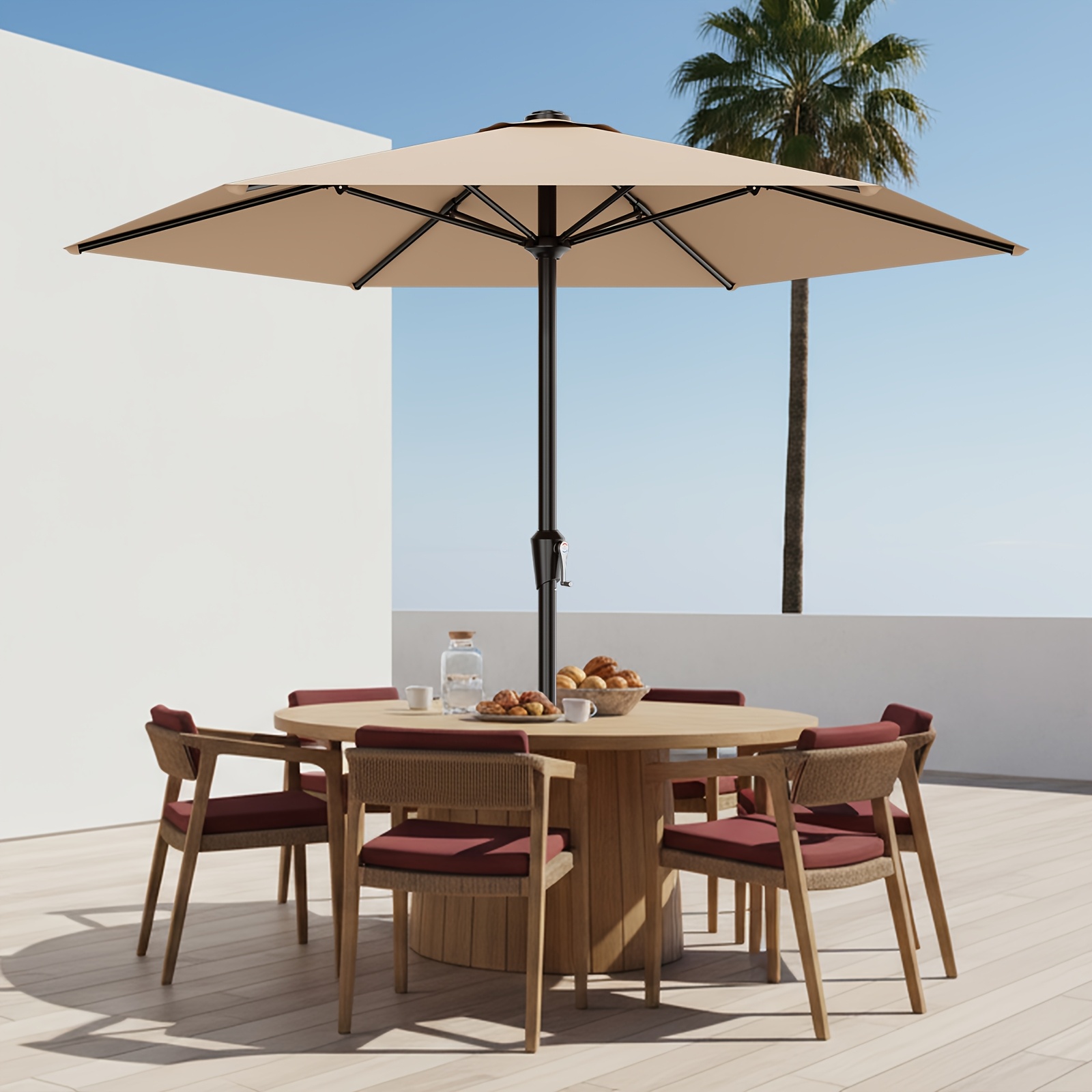 TEMU Clearance 10ft Heavy Duty Patio Umbrella, Large Outdoor Market Umbrella With Easy Crank & 6 Sturdy Ribs , Uv Protective Table Umbrella For