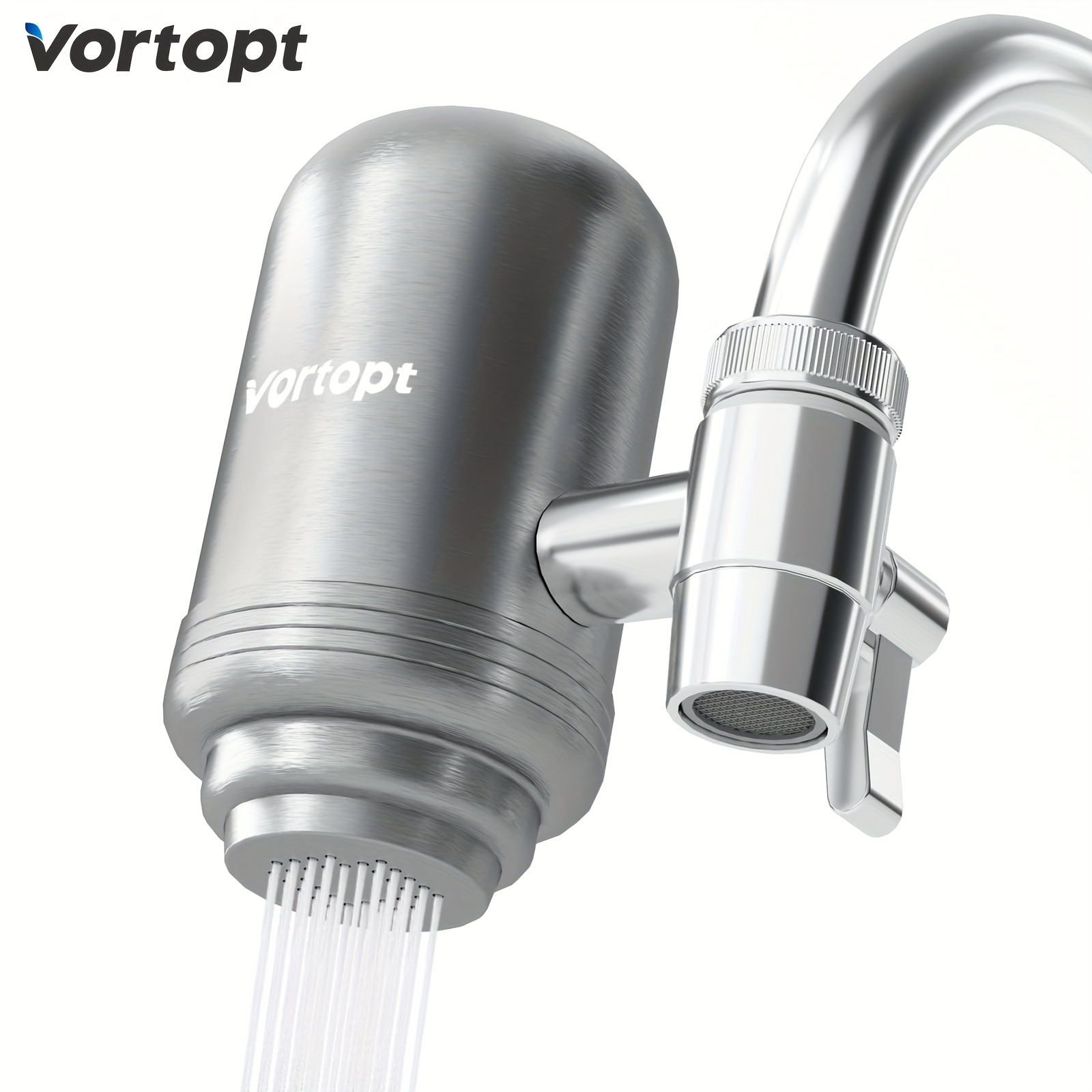 

Vortopt Stainless Steel Faucet Water Filter For Sink-500 Gallons Water Purifier For Faucet-mount Tap Water Filtration System For Kitchen, Tub, Reduces Lead, Chlorine And Bad Taste, T2 (1 Filter)