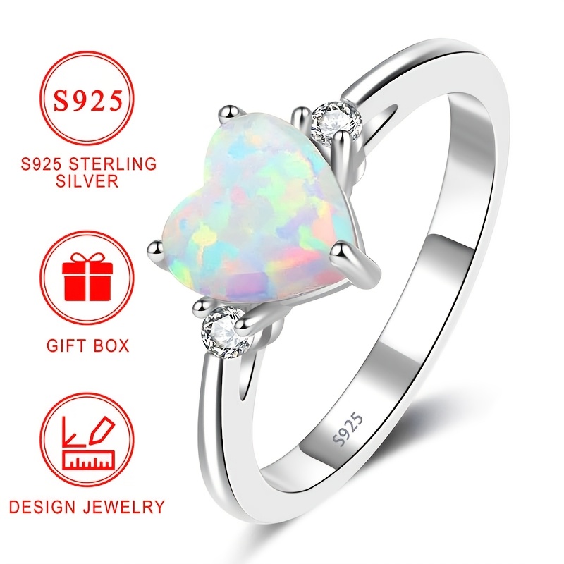 

1 Elegant 925 Sterling Silvery Heart-shaped Engagement Promise Ring, Casual Attire, Perfect Gift For , With Gift Box