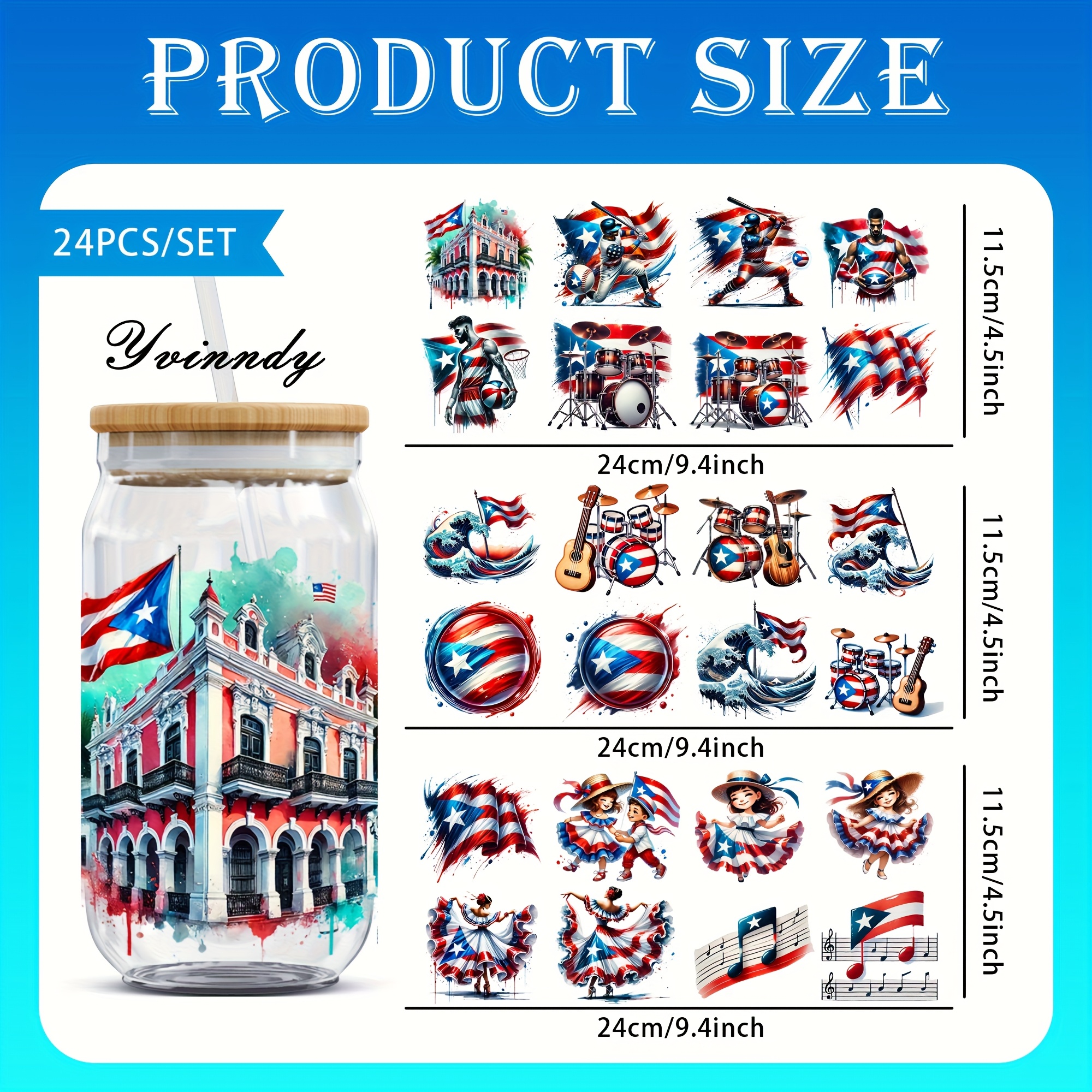 TEMU Set Of 24 Watercolor Puerto Rican , Designed For Long-lasting . Decorative Are Suitable For Items Like Cups, Glasses, And Computers, And Come