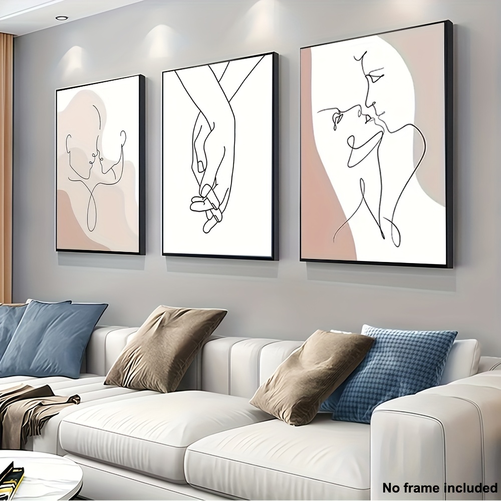 TEMU [2d Flat] 3pcs, Unframed High-end Canvas Printed Paintings, Wall Paintings, Decorative Paintings, 3pcs Art Set - Abstract Intimate Connection,