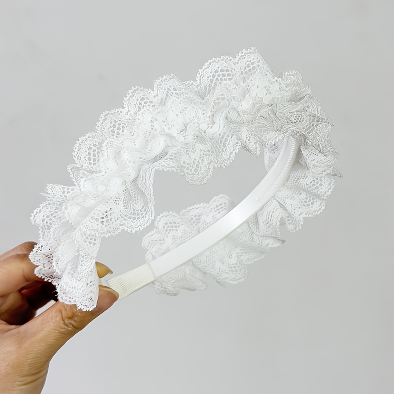 TEMU Single-piece Women's Lace Headpiece, White Sweet-style Headband, Multi-layered Lace Accessory, , Suitable For Weddings, Bridal Parties, Parties,