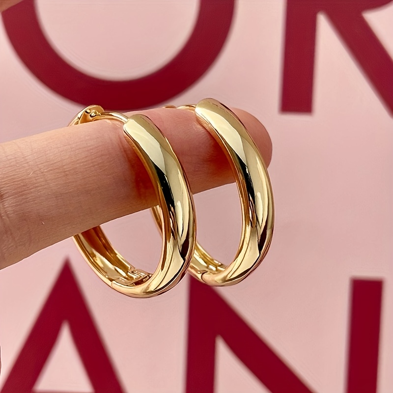 Image of 18k Golden Plated Hypoallergenic Stainless Steel Hoop Earrings - Smooth Polished Finish, Anti-fade, Comfortable & Versatile For Daily Wear Or Parties, Elegant Gift For Women